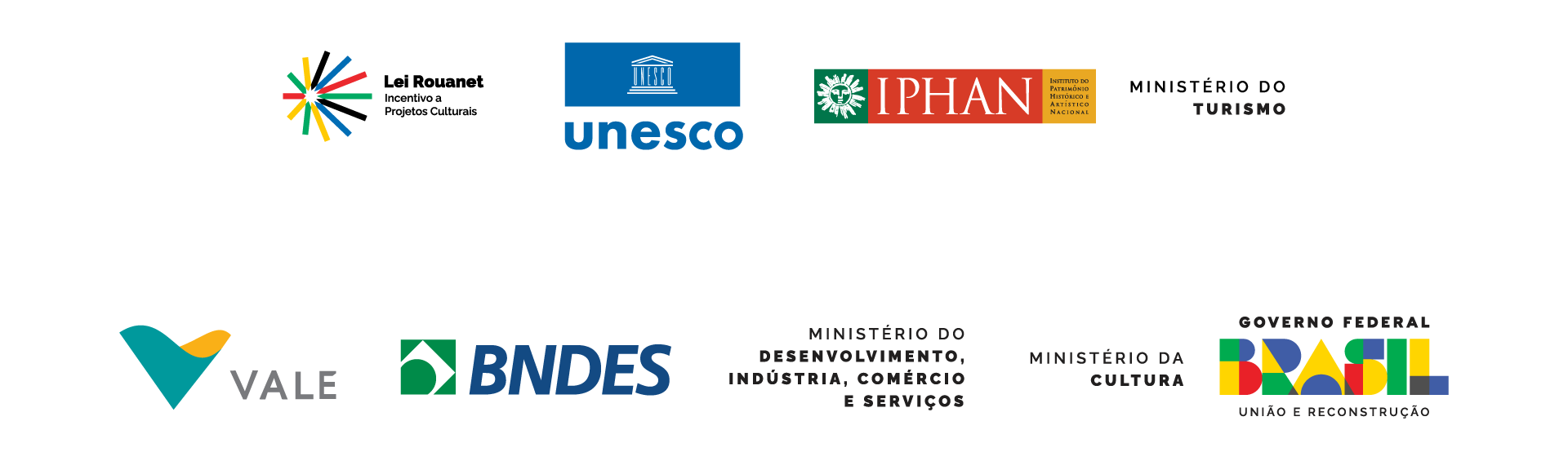 Parceiros institucionais da OCBPM: UNESCO, IPHAN, Ministério do Turismo, Vale, BNDES, Ministério do Desenvolvimento, Indústria, Comércio e Serviços, Ministério da Cultura e Governo Federal